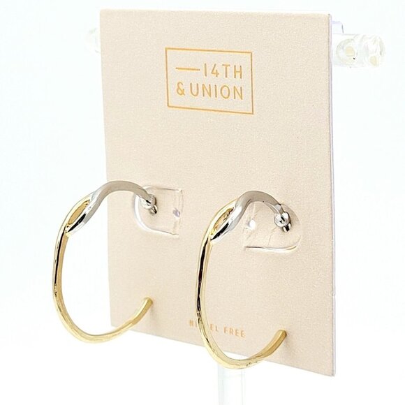 14th & Union Semi Hoop Earrings Silver & Gold Tone Pierced Nickel Free NEW - Picture 1 of 4